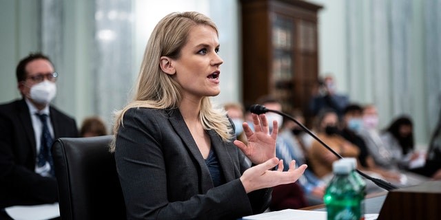 Frances Haugen testifies during a Senate Committee on Commerce, Science, and Transportation hearing entitled "Protecting Kids Online: Testimony from a Facebook Whistleblower" on Capitol Hill in October in Washington, D.C. 