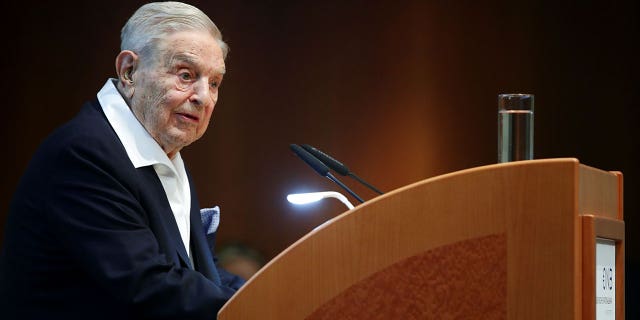 George Soros speaks to the audience at the Schumpeter Award in Vienna, Austria, June 21, 2019.