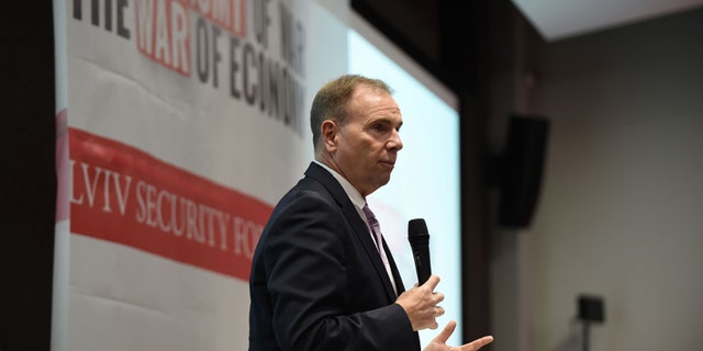 Lt Gen Ret US Army Ben Hodges delivers a speech at the Lviv Security Forum 2018, Lviv, western Ukraine, October 25, 2018. Ukrinform. (Photo credit should read MARKIIAN LYSEIKO / Barcroft Media via Getty Images)