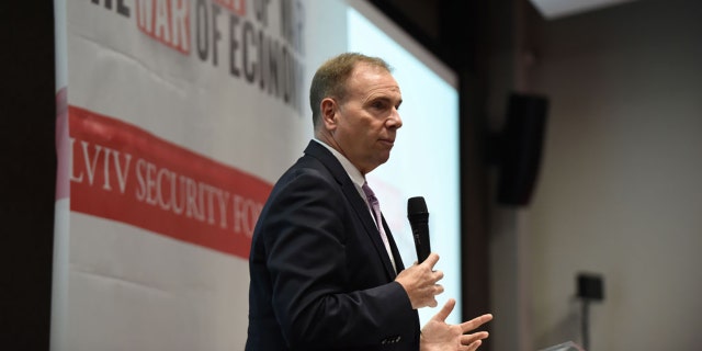 Lt Gen Ret US Army Ben Hodges delivers a speech at the Lviv Security Forum 2018, Lviv, western Ukraine, October 25, 2018. Ukrinform. (Photo credit should read MARKIIAN LYSEIKO / Barcroft Media via Getty Images)