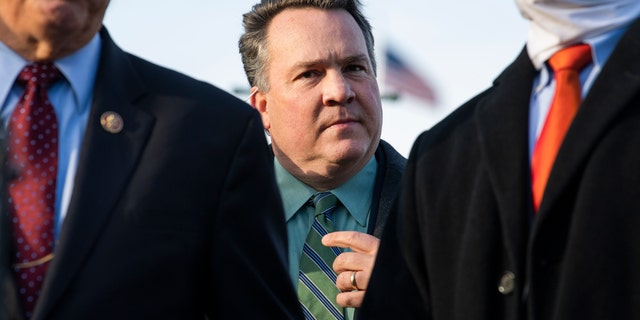 UNITED STATES - DECEMBER 3: Rep. Alex Mooney, R-W.Va., and members of the House Freedom Caucus conduct a news conference to call on Attorney General William Barr to release findings of an investigation into allegations of 2020 election fraud. (Photo By Tom Williams/CQ-Roll Call, Inc via Getty Images)