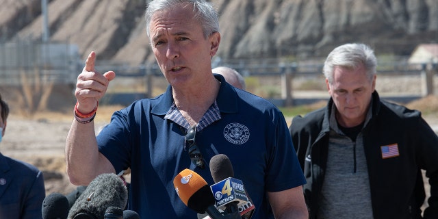 US Representative John Katko (R-NY) addresses the press during the congressional border delegation visit to El Paso, Texas on March 15, 2021.