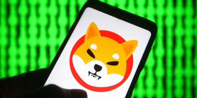 UKRAINE - 2021/06/03: In this photo illustration, a cryptocurrency Shiba Token $SHIB (Shiba Inu) logo is seen on a smartphone with a pc screen in the background.