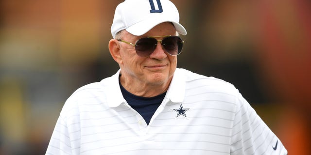 Owner Jerry Jones of the Dallas Cowboys attends training camp at River Ridge Complex on July 24, 2021 in Oxnard, California.