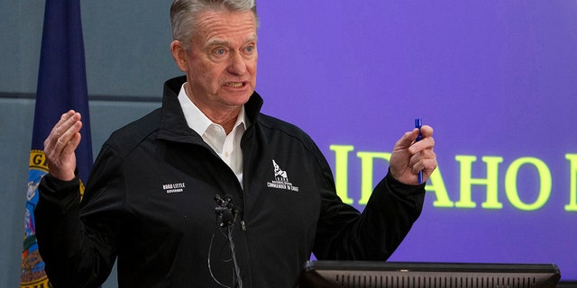Idaho Gov. Brad Little at a March 2020 news conference.