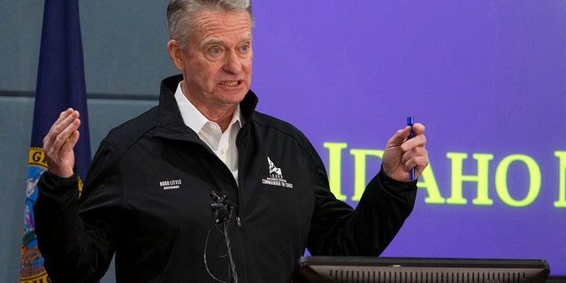 Idaho Gov. Brad Little at a March 2020 news conference. 