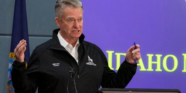 Idaho Gov. Brad Little at a March 2020 news conference.