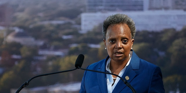 Chicago mayor Lori Lightfoot speaks during the groundbreaking ceremony for the Obama Presidential Center at Jackson Park on September 28, 2021 in Chicago, Illinois.