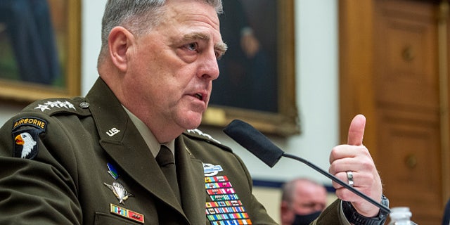 WASHINGTON, DC - SEPTEMBER 29: Chairman of the Joint Chiefs of Staff Gen. Mark A. Milley testifies during a House Armed Services Committee hearing on Ending the U.S. Military Mission in Afghanistan in the Rayburn House Office Building at the U.S. Capitol on September 29, 2021 in Washington, DC. (Photo by Rod Lamkey-Pool/Getty Images)