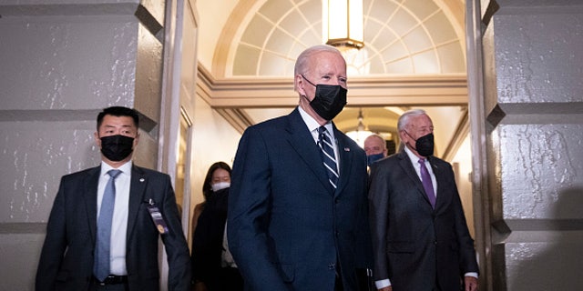 President Biden arriving to meet with House Democrats at the U.S. Capitol regarding the twin spending bills Oct. 28.