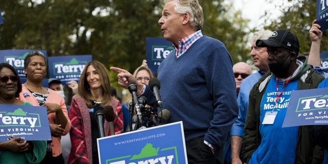 Terry McAuliffe, Democratic gubernatorial candidate for Virginia, speaks during a campaign event in Manassas, Virginia, U.S., on Sunday, Oct. 31, 2021. 