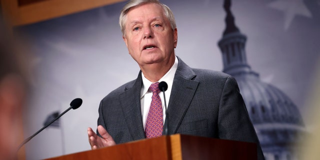 WASHINGTON, DC - JULY 30: U.S. Senator Lindsey Graham (R-SC) speaks on southern border security and illegal immigration during a press conference at the U.S. Capitol on July 30, 2021 in Washington, DC. (Photo by Kevin Dietsch / Getty Images)