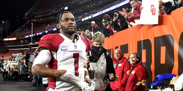 Kyler Murray #1 of the Arizona Cardinals looks on after the 37-14 win against the Cleveland Browns at FirstEnergy Stadium on October 17, 2021 in Cleveland, Ohio.
