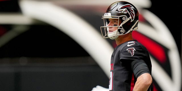 Matt Ryan before the Falcons' game against the Carolina Panthers at Mercedes-Benz Stadium on Oct. 31, 2021, in Atlanta, Georgia.