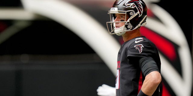 Matt Ryan before the Falcons' game against the Carolina Panthers at Mercedes-Benz Stadium on Oct. 31, 2021, in Atlanta, Georgia.