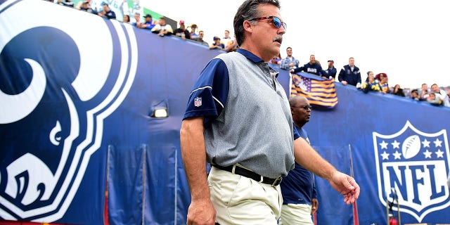 LOS ANGELES, CA - DECEMBER 11: Head coach Jeff Fisher of the Los Angeles Rams takes to the field before the game against the Atlanta Falcons at Los Angeles Memorial Coliseum on December 11, 2016 in Los Angeles, California. (Photo by Harry How/Getty Images)