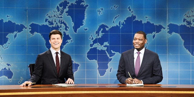 "Saturday Night Live" Weekend Update co-anchors Colin Jost, links, and Michael Che are seen May 19, 2018.