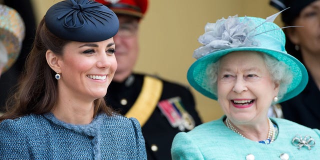 Queen Elizabeth ll and Catherine, Duchess of Cambridge visit Vernon Park during a Diamond Jubilee visit to Nottingham on June 13, 2012 in Nottingham, England.