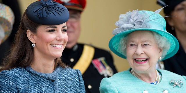 Queen Elizabeth ll and Catherine, Duchess of Cambridge visit Vernon Park during a Diamond Jubilee visit to Nottingham on June 13, 2012 in Nottingham, England.