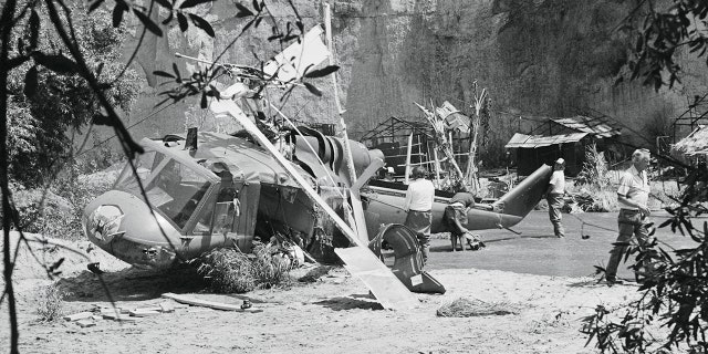 The Bell helicopter crew begin here to disassemble the helicopter that crashed, killing veteran actor Vic Morrow and two child actors on the movie set, ‘The Twilight Zone’.