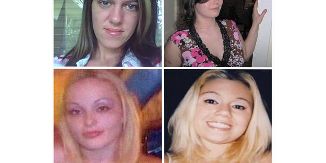 Counter-clockwise from left: Amber Lynn Costello, 27, Maureen Brainard-Barnes, 25, Megan Waterman, 22 and Melissa Barthelemy, 24, disappeared after meeting with a client on Craigslist. The remains of the women were found in December 2010 at Gilgo Beach on Long Island. 