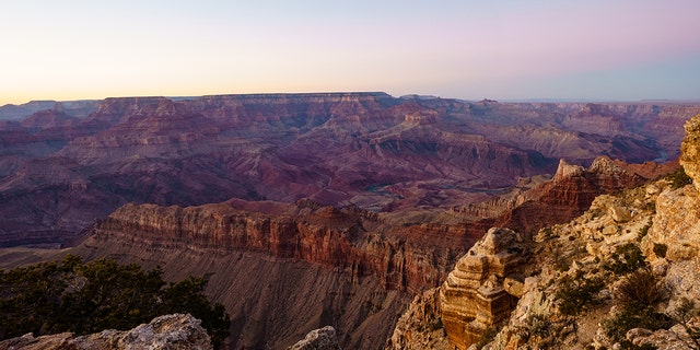 This high dynamic range picture shows the sunset at Lipan Point at the south rim of the Grand Canyon in Jan. 2021.