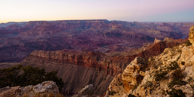 This high dynamic range picture shows the sunset at Lipan Point at the south rim of the Grand Canyon in Jan. 2021.