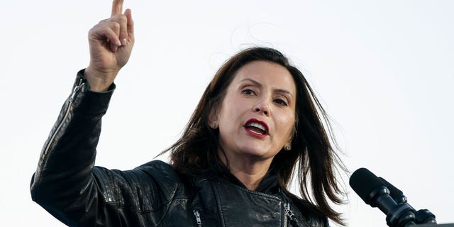 DETROIT, MI - OCTOBER 31: Gov. Gretchen Whitmer speaks during a drive-in campaign rally with Democratic presidential nominee Joe Biden and former President Barack Obama at Belle Isle on October 31, 2020 in Detroit, Michigan. Biden is campaigning with Obama on Saturday in Michigan, a battleground state that President Donald Trump narrowly won in 2016. (Photo by Drew Angerer/Getty Images)