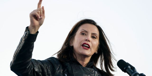 Gov. Gretchen Whitmer speaks during a drive-in campaign rally with Democratic presidential nominee Joe Biden and former President Barack Obama at Belle Isle on Oct. 31, 2020 in Detroit, Michigan.