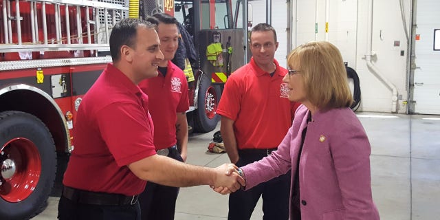 Senator Hassan speaks to New Hampshire fire fighters about combating substance misuse crisis. (Courtesy Senator Hassan's office.)