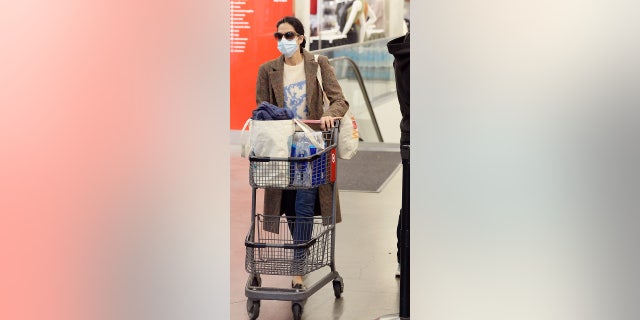 Huma Abedin with a grocery cart in New York City.