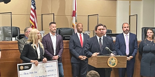 Florida Gov. Ron DeSantis at North Port press conference on Oct. 15, 2021.