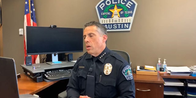 Interim Austin police Chief Joseph Chacon speaks during a news conference Wednesday. (Austin Police Department)