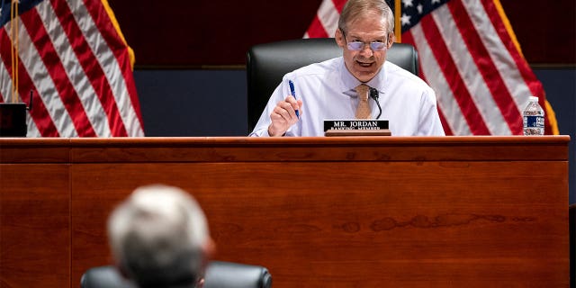 Rep. Jim Jordan, R-Ohio, questions Attorney General Merrick Garland during a House Judiciary Committee oversight hearing of the Department of Justice on Capitol Hill in Washington, D.C., Oct. 21, 2021.