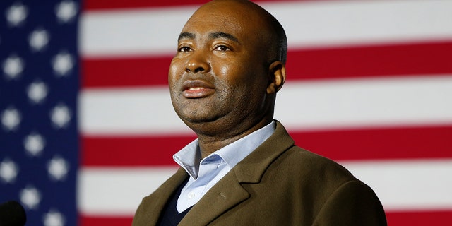 FILE - Democratic U.S. Senate candidate Jaime Harrison speaks at a watch party during Election Day in Columbia, South Carolina, Nov. 3, 2020.  REUTERS/Randall Hill