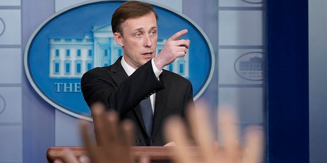 National security adviser Jake Sullivan calls on a reporter during the daily briefing at the White House, Oct. 26, 2021.