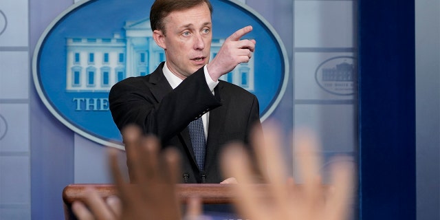 White House national security adviser Jake Sullivan calls on a reporter during the daily briefing at the White House in Washington.