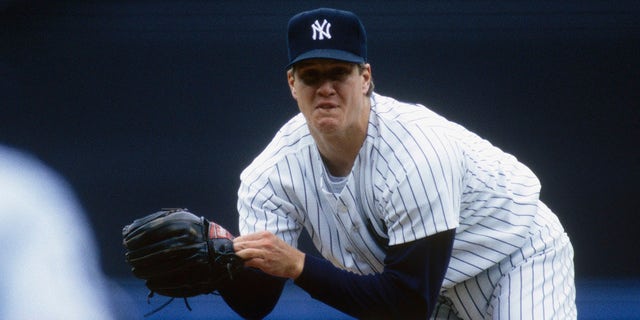 Jim Abbott #25 of the New York Yankees, pitches during a game in the 1993 season at Yankee Stadium in Bronx, New York.