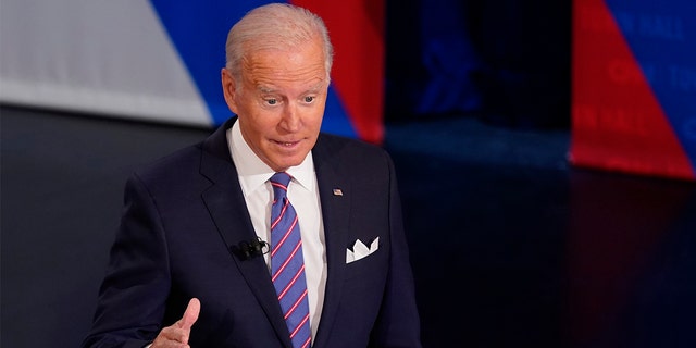 President Biden attends a CNN town hall meeting at the Baltimore Center Stage Pearlstone Theater on Thursday, October 21, 2021, in Baltimore.  (AP Photo / Evan Vucci)