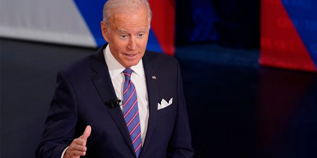 President Joe Biden participates in a CNN town hall in Baltimore on Oct. 21, 2021.