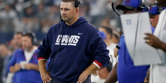 New York Giants head coach Joe Judge watches play against the Dallas Cowboys in the second half of an NFL football game in Arlington, Texas on Sunday, October 10, 2021.