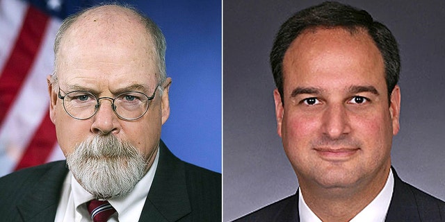 Photo of John Durham and Michael Sussmann.  Sussman pic:  サスマンの元法律事務所から追加の文書を探す際に