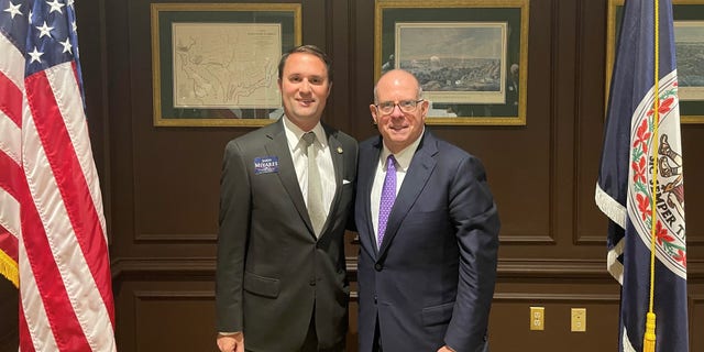 Maryland Gov. Larry Hogan Jr. headlines a fundraiser for Virginia GOP attorney general nominee Jason Miyares on Oct. 22, 2021 in Fairfax County, Virginia