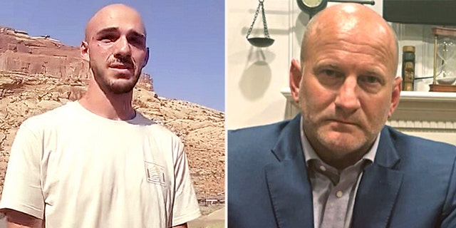 Left: Brian Laundry on police bodycam video in Moab, Utah.  Right: Attorney Steve Bertolino sits down for an interview with Fox News Digital.