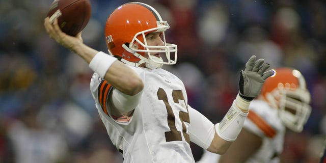 Quarterback Luke McCown #12 of the Cleveland Browns passes the ball against the Buffalo Bills on Dec. 12, 2004 at Ralph Wilson Stadium in Orchard Park, New York. The Bills defeated the Browns 37-7.