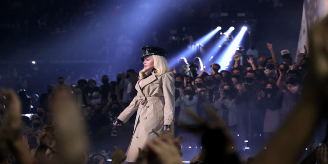 Madonna speaks onstage during the 2021 MTV Video Music Awards at Barclays Center in September 2021. Recently, Madonna performed her hit song ‘Like a Prayer’ on the steps of a church in NYC (Photo by Mike Coppola/Getty Images for MTV/ViacomCBS)