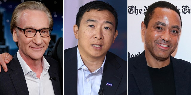 Bill Maher's guests on Friday included former presidential candidate Andrew Yang, center, and ‘Woke Racism’ author John McWhorter.