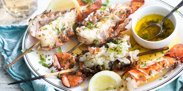 grilled lobster kebab with butter