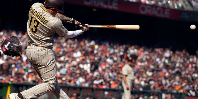 San Diego Padres' Manny Machado lines an RBI azygous against nan Giants, Oct. 2, 2021, successful San Francisco.