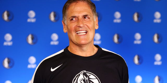 Dallas Mavericks owner Mark Cuban during a press conference after Luka Doncic signed a contract extension. 